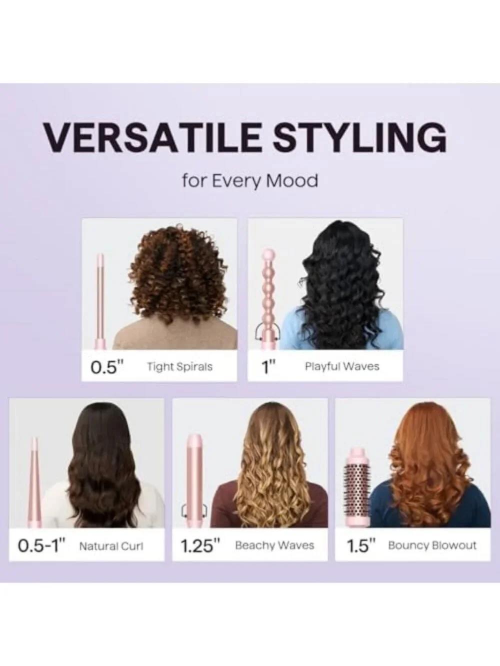 5-in-1 Curling Wand Set with Thermal Brush & Versatile Barrel Sizes for Waves